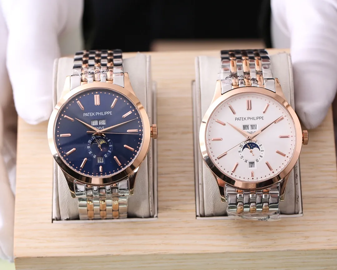 【Foreign Trade Import】💰1720! Good news! Coming! Patek Philippe Complication Chronograph 5396 Series New Mold Opening [Literal] Upgraded V1 version with gold three-dimensional hour markers that are closer to the original version!   2. [Moon phase] The moon phase disk has been newly molded and restored to white (white shell) and gold to (rose gold shell) according to the original data! 3. [Case] ​​The polishing treatment of the case of the V2 version is better than that of the V1 version! 4 [Watch strap] The strap has been newly molded. The purchased original strap has been restored one to one without missing a single thread. It is made of authentic Italian cowhide and the front is the same bright color as the original! Perfectly correct the shortcomings and defects of the V1 version! 5. [Insider] The 5396 series version will soon be launched with steel belt, crafted with craftsmanship, so stay tuned! Diameter 42MM, thickness 12MM! Welcome to reprint!